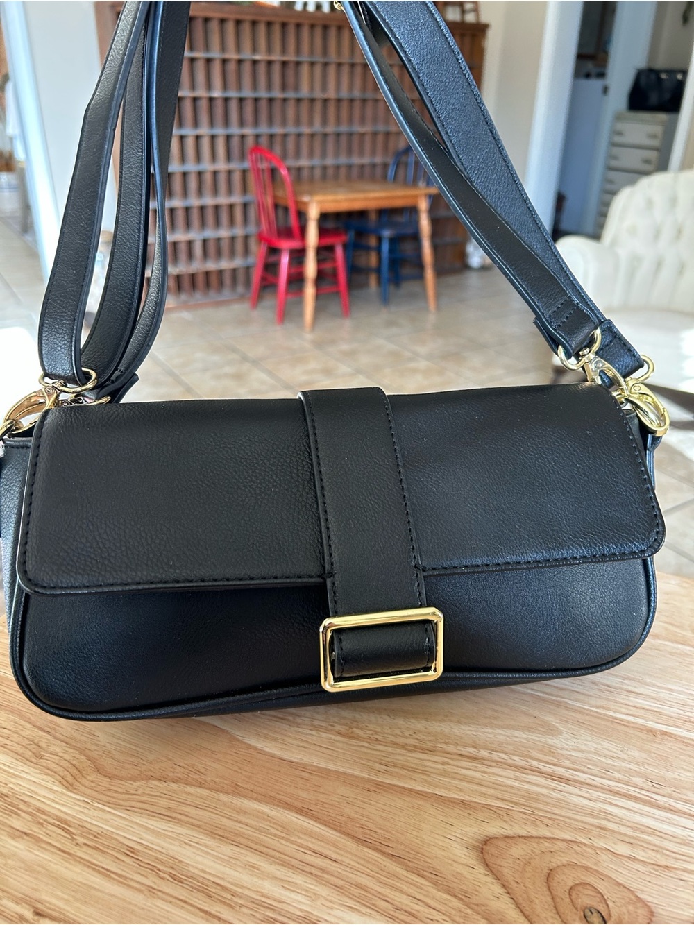 Madden Girl Black Shoulder Bag with Gold Buckle